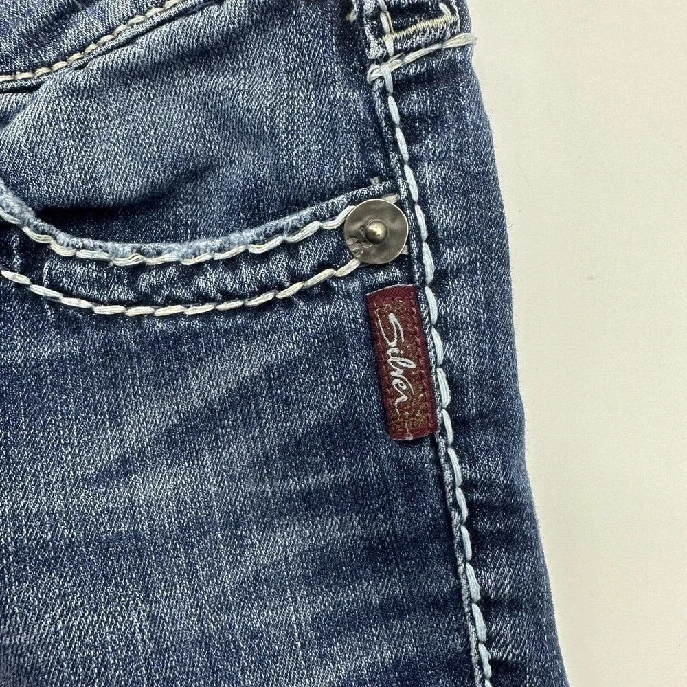 Silver Jeans Aiko Bootcut Sz 29x31 Medium Wash Low Rise Zip Fly Stretch Contrast